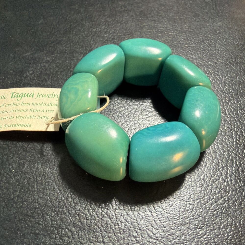 Tagua Nut Handmade Bracelet 1”cuff Blue Turquoise